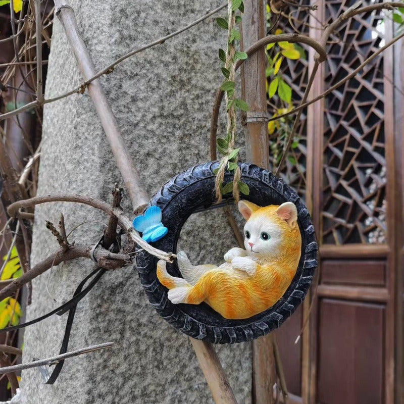 Garden terrace outdoor cat swing resin ornaments