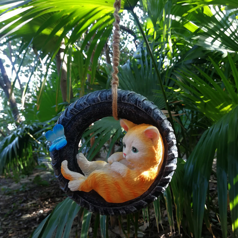 Garden terrace outdoor cat swing resin ornaments