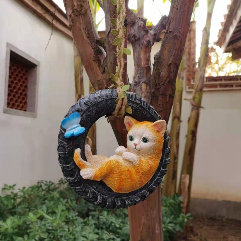 Garden terrace outdoor cat swing resin ornaments