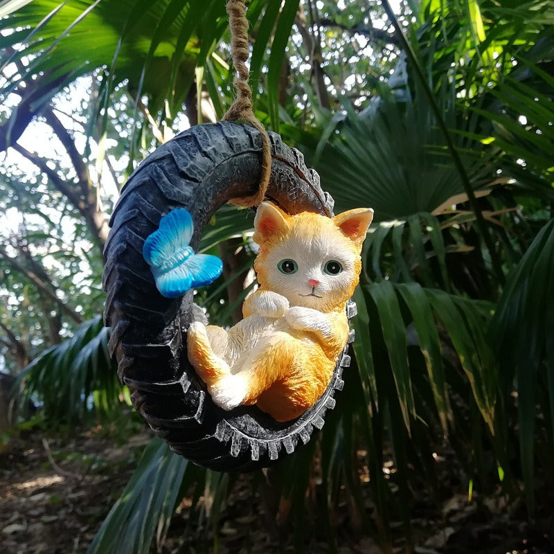 Garden terrace outdoor cat swing resin ornaments